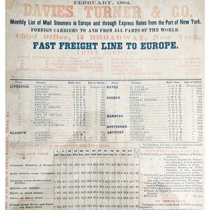 Davies Turner & Co 1884 Steamship Freight Line Schedule Victorian NY Port HM1B